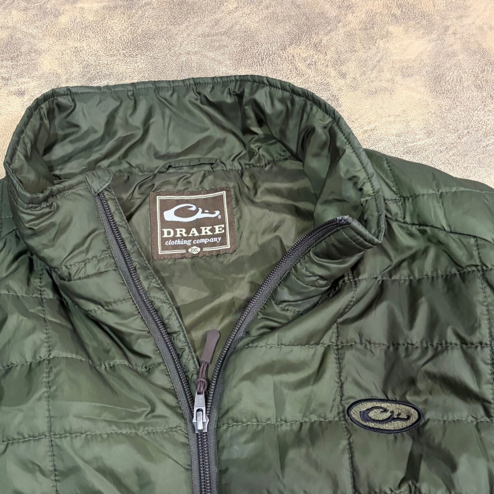 Drake Waterfowl LST Double Down Layering Vest Mens 2XL Olive Green Quilted